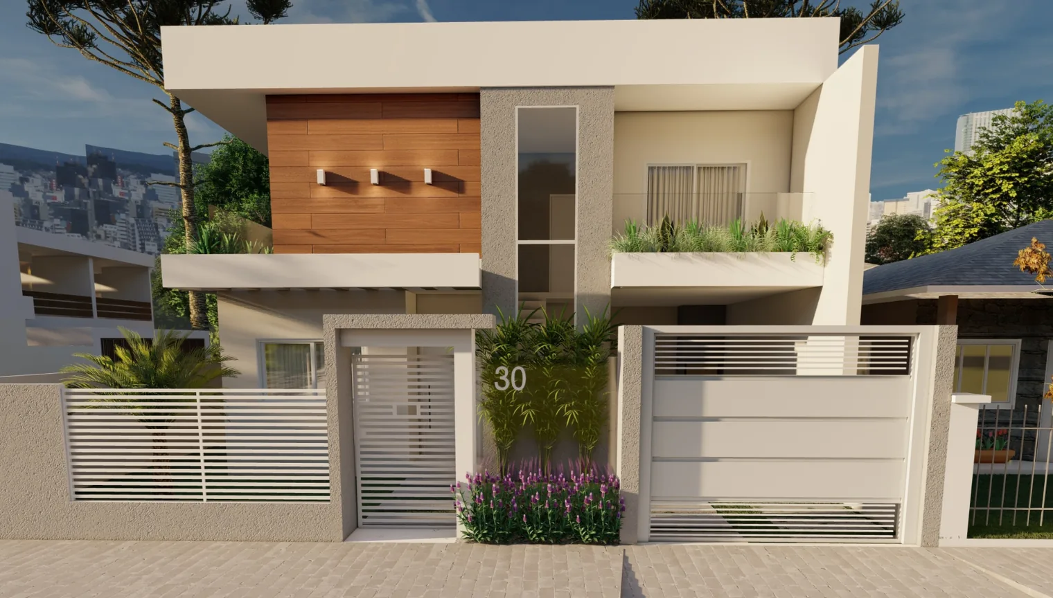 Visualização arquitetônica de residência contemporânea projetada pela Harea